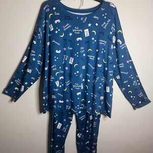 Women’s Teal Blue Long Sleeved 2 Piece Pajama Set Size XL 16-18